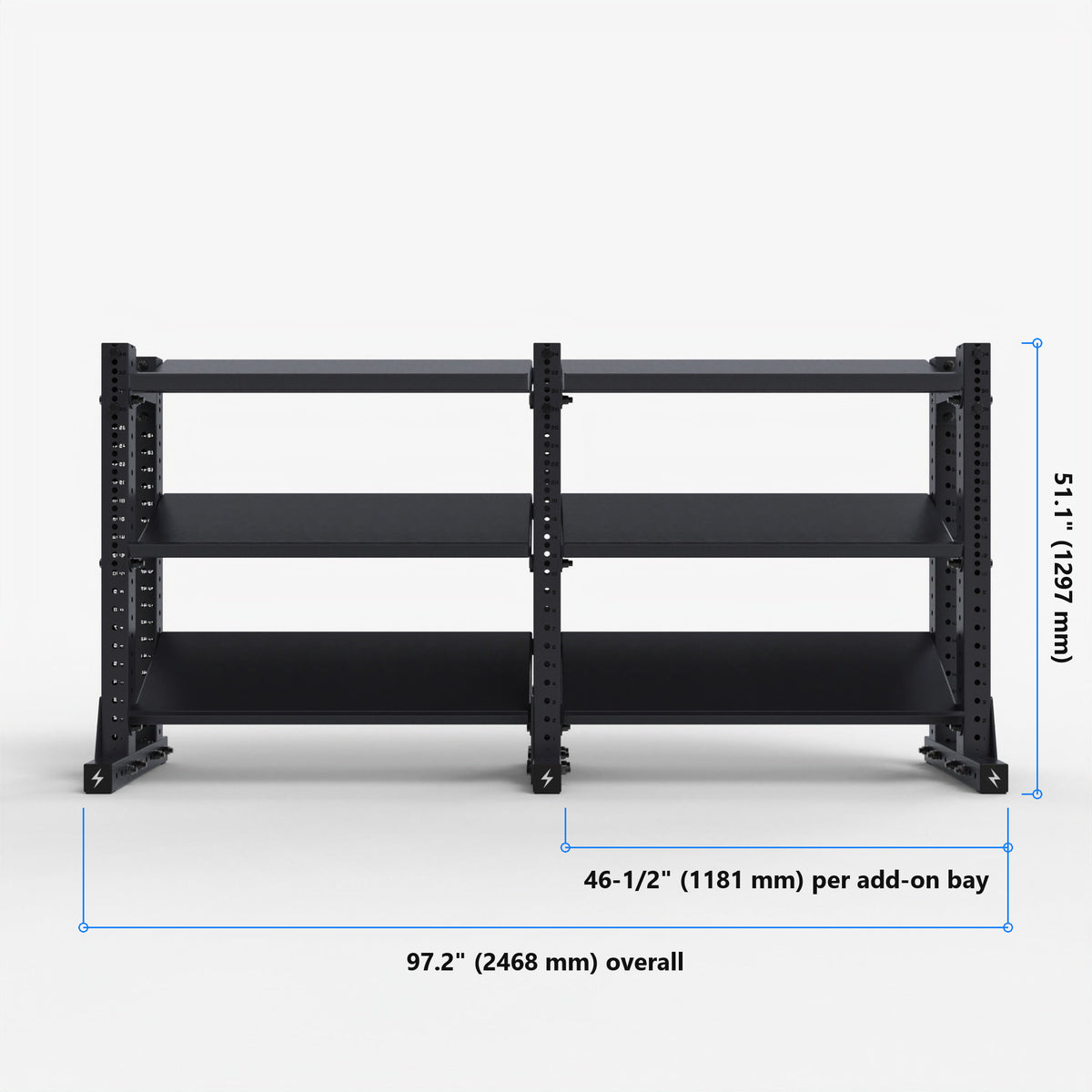 Gen 2 Storage Shelve with add-on bay - dimensions