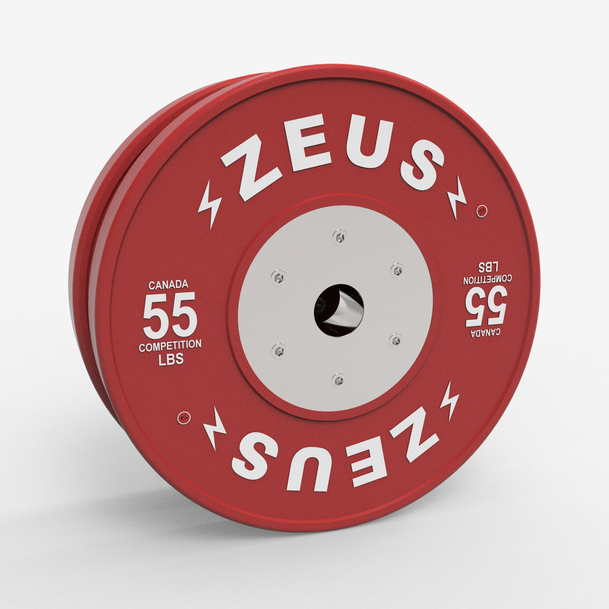 Zeus Competition Bumper Plate, 55 lb, Red, Pair